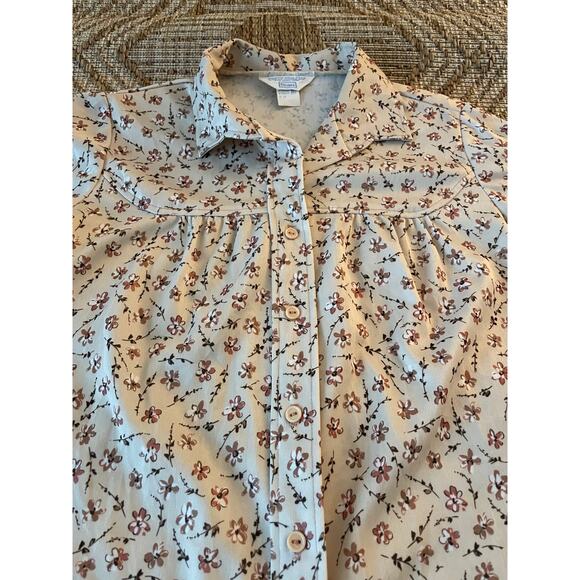 vintage Sears brown flowers long sleeve button up Blouse 70s retro size 18 - Picture 3 of 9